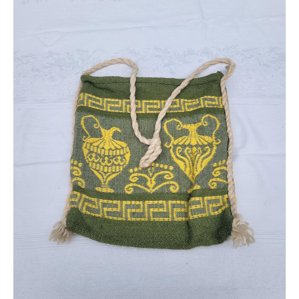 Vintage Grecian Woven Tagari Tote Bag Boho Rope Tassles